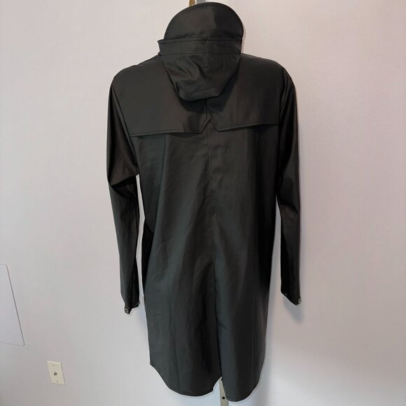 RAINS of Denmark Long Raincoat Jacket Hooded Parka Black Size XXS/XS Unisex - Picture 5 of 6